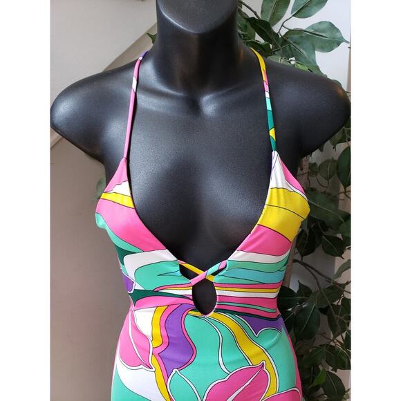 Spring Haze Long Maxi Dress Women's S Multicolor Floral Cutout Open Back V Neck - Picture 10 of 11